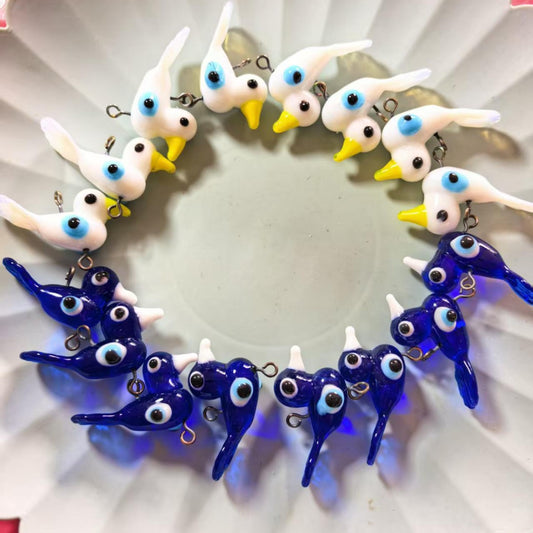 5PCS Handmade Lampwork Glass Bird Charms, Cute Animal Pendants for DIY Jewelry Making