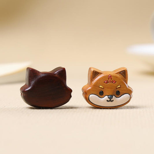 Hand-Painted Fox Beads on Agarwood, Lacquered Wooden Spacer Beads for DIY Bracelets & Jewelry Making
