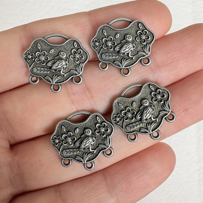 6PCS Vintage Magpie on Plum Blossom Connector Charms, Retro Multi-Loop Bird on Branch Link Pendant for Jewelry Making
