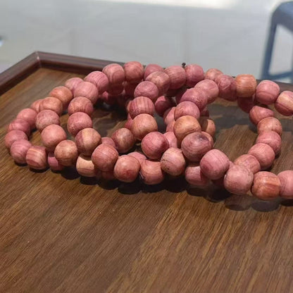 11x12mm Blood Cypress Wood Classic Barrel Bead Bracelet | Solid Wood Single-Strand Bracelet | Rustic Log-Style Wenwan Jewelry