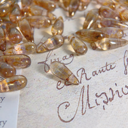 10PCS 5x12mm Czech Glass Beads - Amber Transparent Teardrop Beads for DIY Jewelry Making