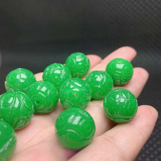 Natural Green jade Dragon Beads, Loose Dragon Pattern Gemstone Beads, Twisted Rope Carved Round Beads for DIY Jewelry Accessories