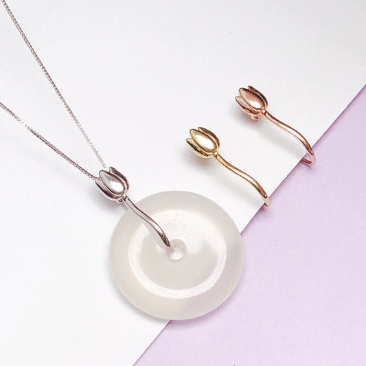 Lotus Flower Safety Clip Clasp, Gold Pendant Connector for Jade, Jadeite & Crystal, Silver-Plated Minimalist Jewelry Findings for Women