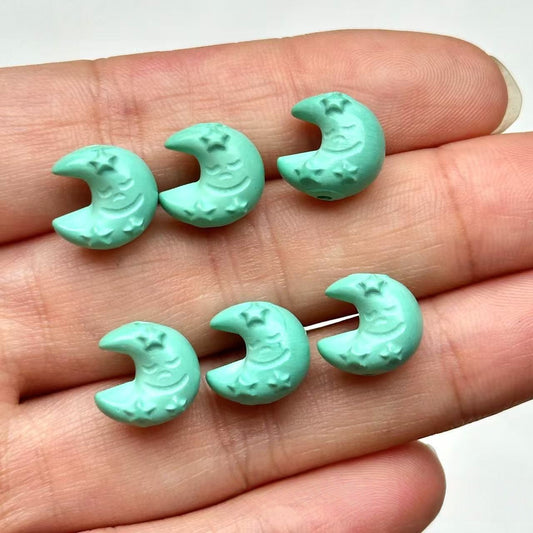 11*12mm Magnesite Turquoise Moon Beads - Loose Cloud-Backed Gemstone Beads for Jewelry Making