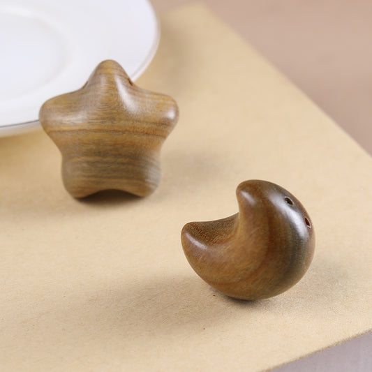 Green Sandalwood Carved Moon & Star Pendant, Wooden Lucky Charm for DIY Car Hanging, Keychains & Crafts