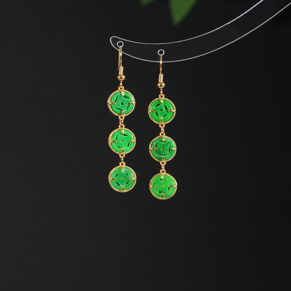Handcrafted Jade Coin Earrings, 24K Gold Plated Brass, Unique Gemstone Jewelry Gift for Her