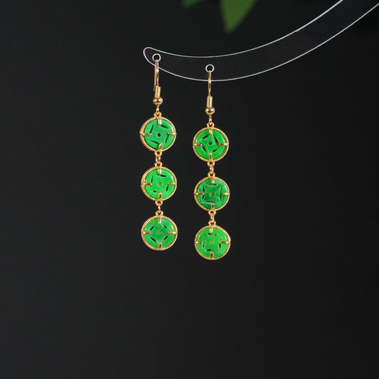 Handcrafted Jade Coin Earrings, 24K Gold Plated Brass, Unique Gemstone Jewelry Gift for Her
