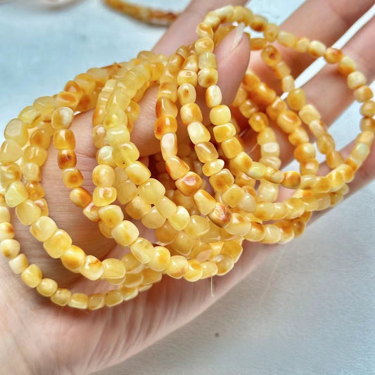 Natural Amber Cube Bead Bracelet | Raw Amber Stone Handmade Bracelet | Unique Gemstone Jewelry for Daily Wear