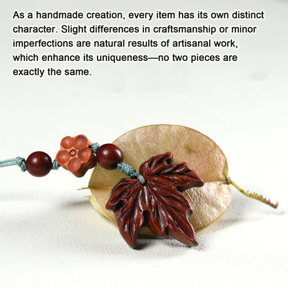 Handmade Rosewood Maple Leaf Keychain, Wooden Phone Strap Charm, Car Key Ring & Bag Pendant, Natural Wood Craft Gift for Men and Women