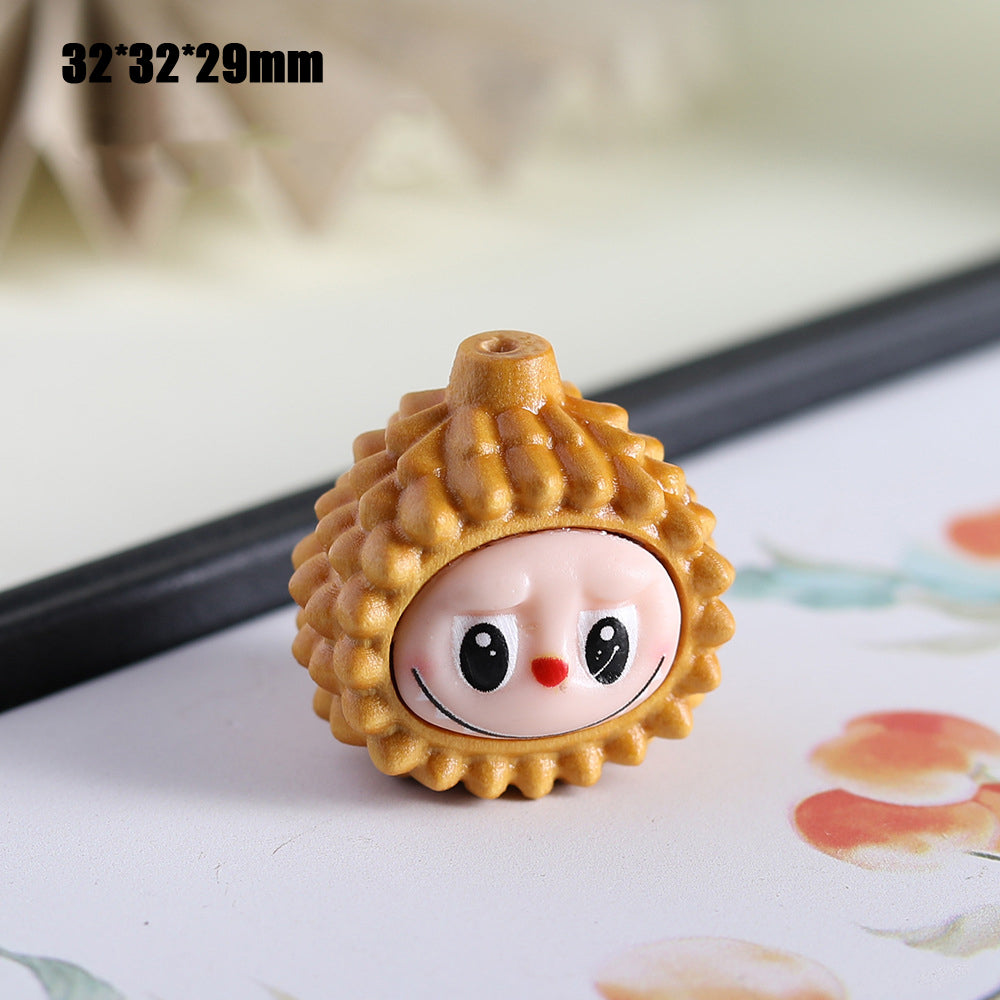 Natural Sandalwood Durian LABUBU Charm, Cute Cartoon Wooden Carved Bead, Handcrafted Solid Wood Pendant for DIY Jewelry Making