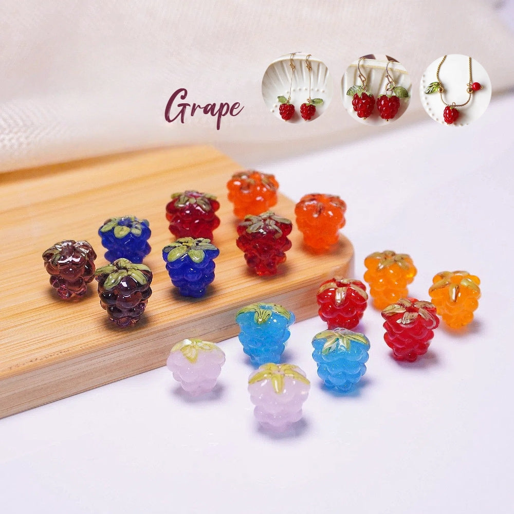 Glass Grape Beads Raspberry Lampwork Charms, Fruit Inspired Spacer Beads, Colorful DIY Jewelry Making Supplies