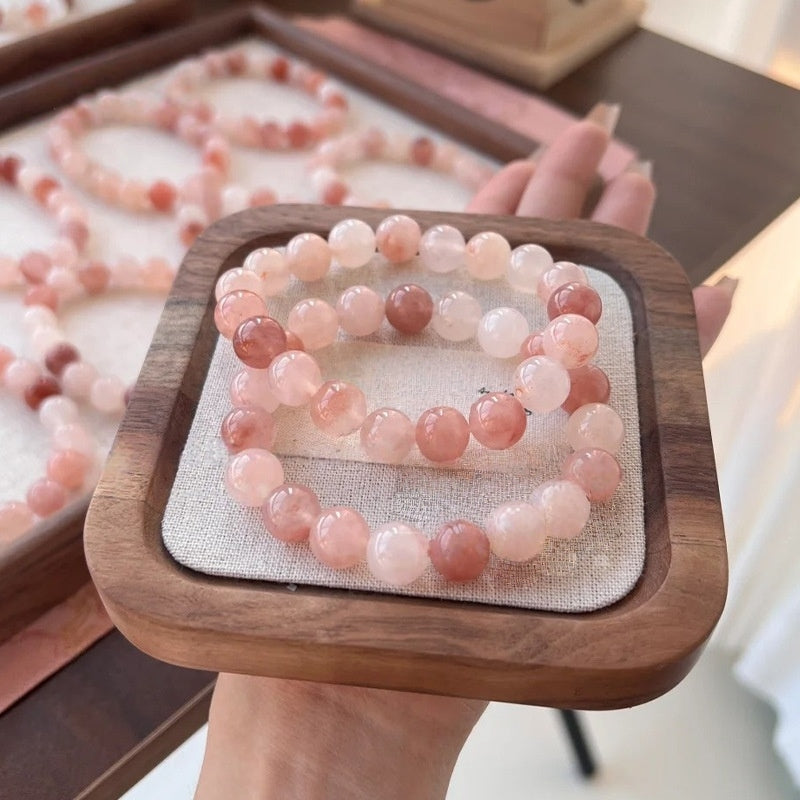 Pink Peach Blossom Jade Bracelet - JINSI Jade Beaded Bracelet, Natural Gemstone Jewelry