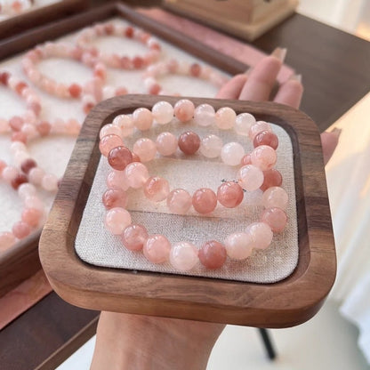 Pink Peach Blossom Jade Bracelet - JINSI Jade Beaded Bracelet, Natural Gemstone Jewelry