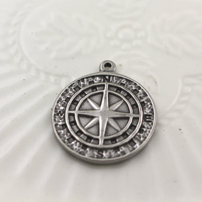 Stainless Steel (Titanium Steel) Compass Pendant | Hip Hop Style Necklace Charm, Trendy Jewelry Accessory for Men & Women
