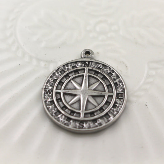 Stainless Steel (Titanium Steel) Compass Pendant | Hip Hop Style Necklace Charm, Trendy Jewelry Accessory for Men & Women
