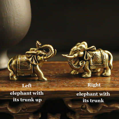 Vintage Brass Lucky Elephant Figurine - "Good Fortune" Elephant Statue for Desk Decor & Home Accent