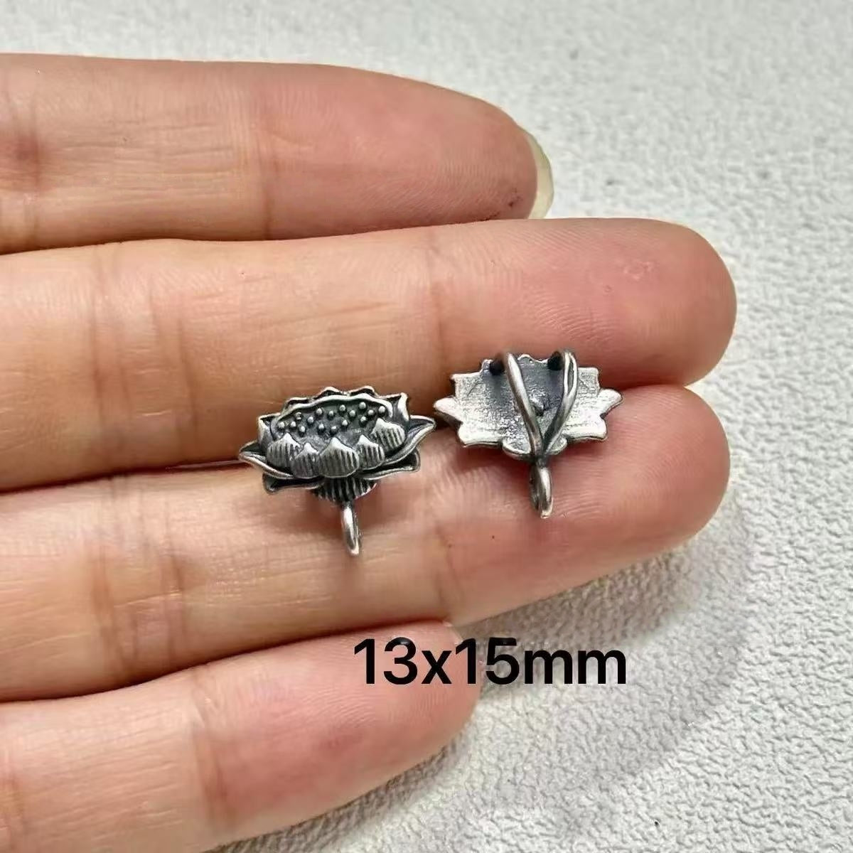 Vintage Lotus Pendant, Retro Silver Charm, Seiko 37 Sliver Multi-Purpose Jewelry Making Supplies, DIY Necklace Bracelet Connector