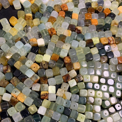 7mm Natural Xiuyan Jade Square Beads - Premium Gemstone Beads for DIY Jewelry Making