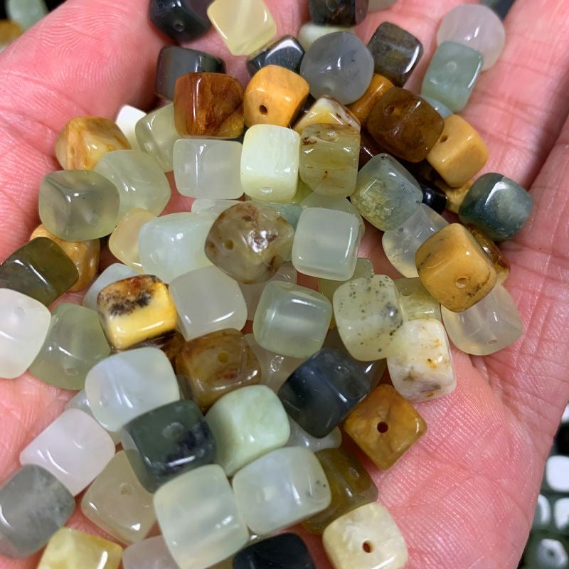 7mm Natural Xiuyan Jade Square Beads - Premium Gemstone Beads for DIY Jewelry Making