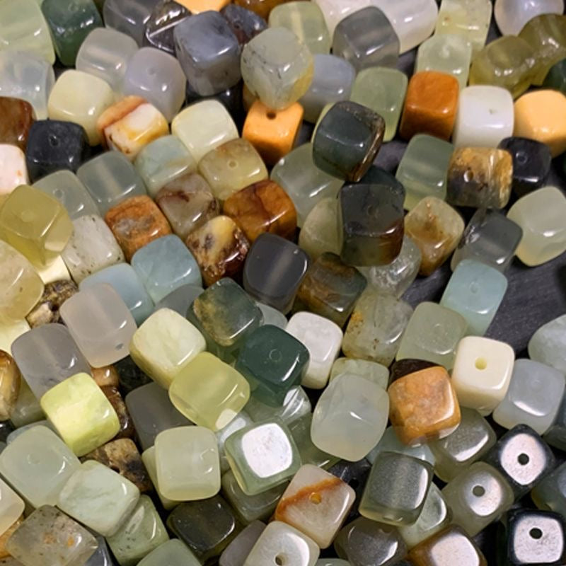 7mm Natural Xiuyan Jade Square Beads - Premium Gemstone Beads for DIY Jewelry Making