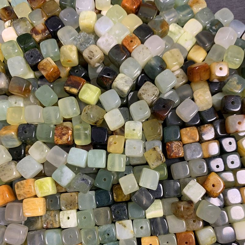 7mm Natural Xiuyan Jade Square Beads - Premium Gemstone Beads for DIY Jewelry Making
