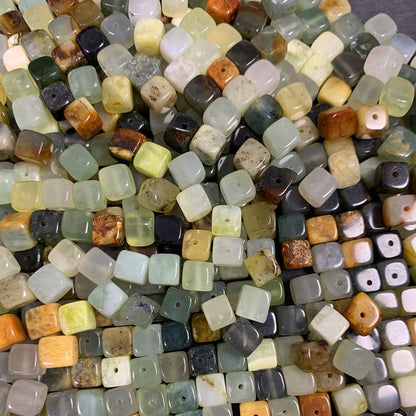 7mm Natural Xiuyan Jade Square Beads - Premium Gemstone Beads for DIY Jewelry Making