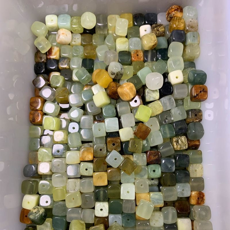7mm Natural Xiuyan Jade Square Beads - Premium Gemstone Beads for DIY Jewelry Making