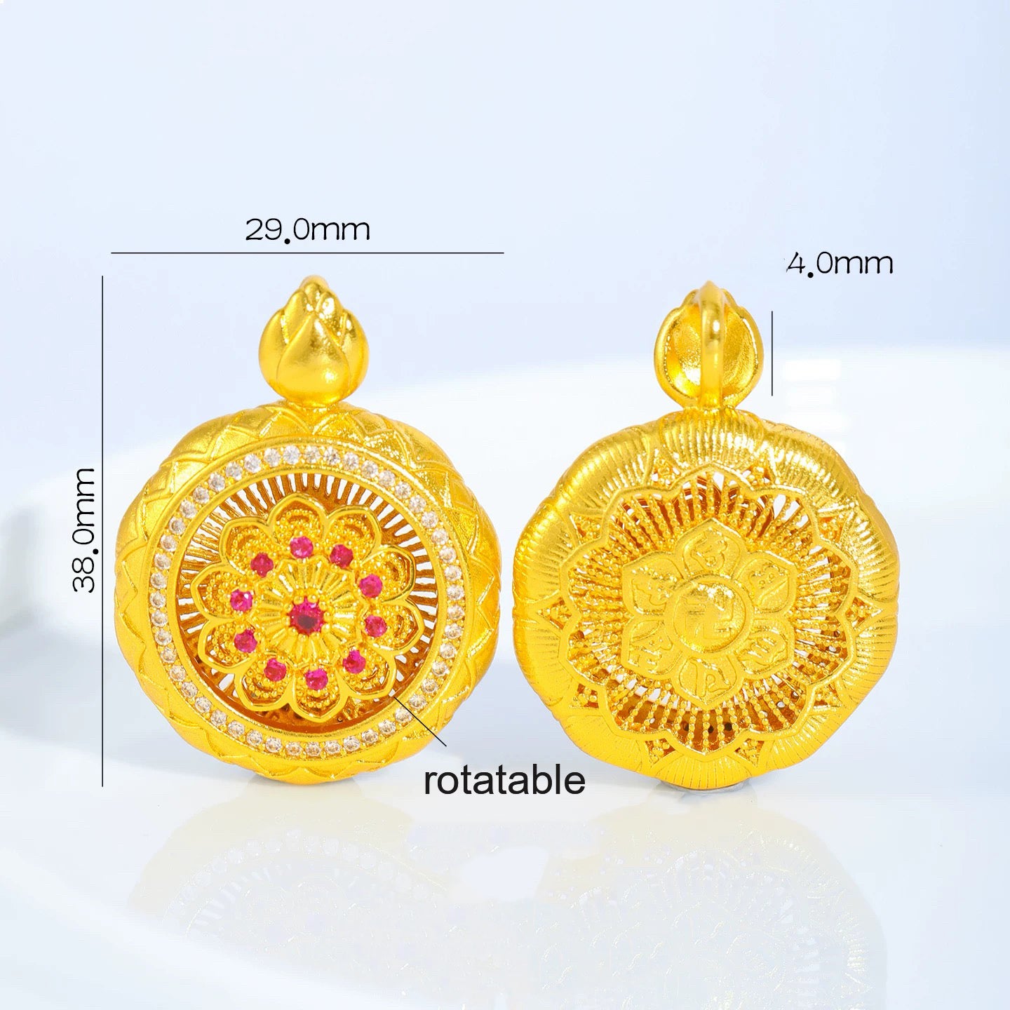 Sandal Gold Six-Word Mantra Lotus Compass Spinner Pendant | Rotatable Spiritual Jewelry for DIY Crafts