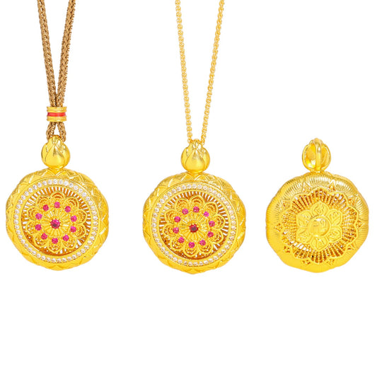 Sandal Gold Six-Word Mantra Lotus Compass Spinner Pendant | Rotatable Spiritual Jewelry for DIY Crafts