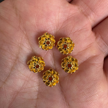 5PCS  24K Gold Plated Lotus Spacer Beads, DIY Jewelry Making Supply