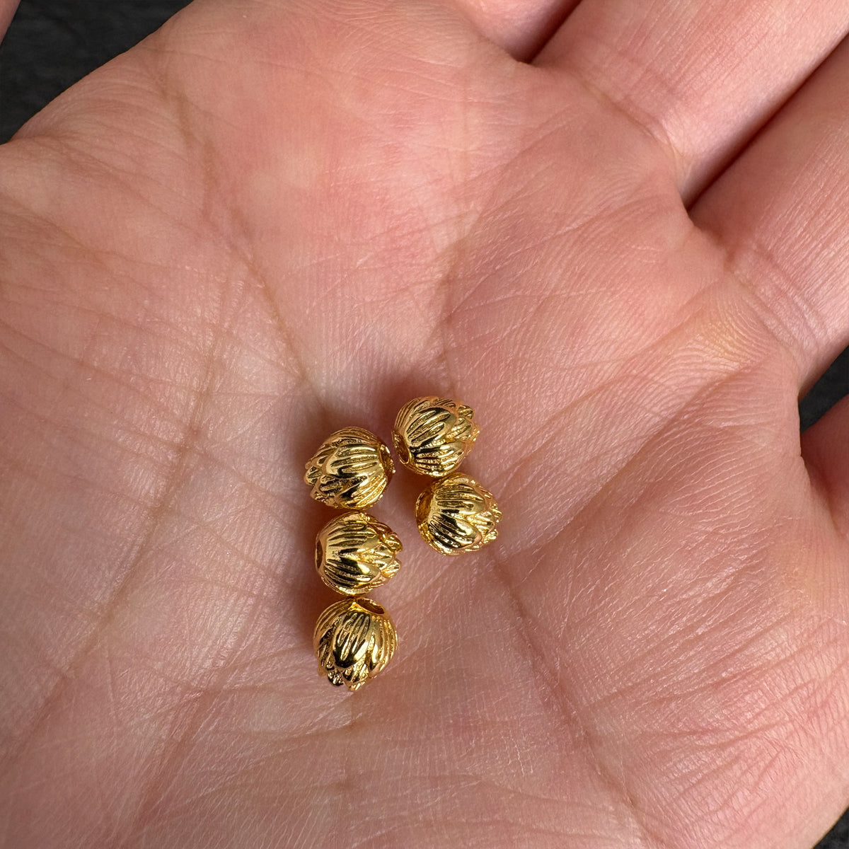 5PCS  24K Gold Plated Lotus Spacer Beads, DIY Jewelry Making Supply