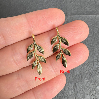 24K Real Gold Plated Copper Leaf Branch Charms, Gold Twig Pendants for Jewelry Making