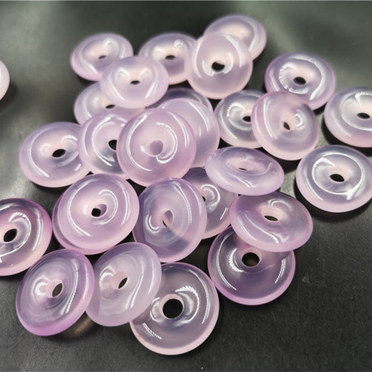 25mm Pink Agate Donut Pendant, Lucky Peace Coin Charm, Natural Stone DIY Jewelry, Handmade Bracelet Necklace Pendant