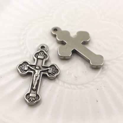 Stainless Steel (Titanium Steel) Oil-Pressed Cross Pendant | Retro European & American Men's Necklace Charm, Masculine Religious Jewelry