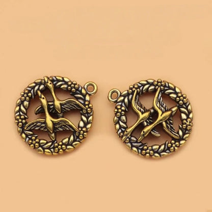 Vintage Brass Double Swallow Pendant - Handmade Retro Bird Charm for Necklaces, Timeless Jewelry Making