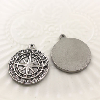 Stainless Steel (Titanium Steel) Compass Pendant | Hip Hop Style Necklace Charm, Trendy Jewelry Accessory for Men & Women