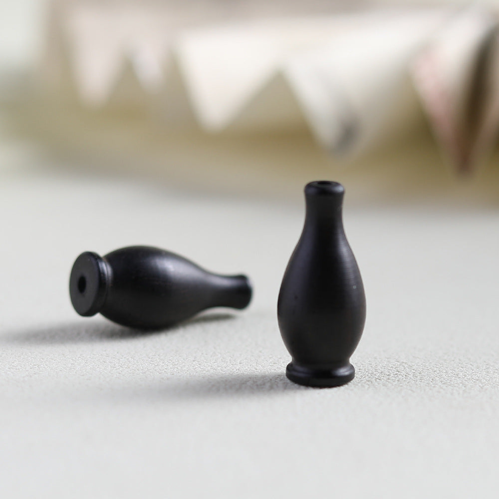 Natural Black Ebony Wood Carved Vase Bead, Through-Hole Pendant Charm, Handmade Wooden Amulet for Necklace Bracelet Jewelry Making