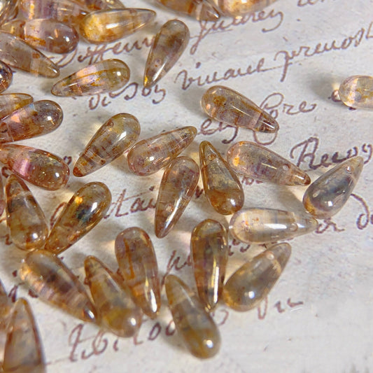 10PCS 5x12mm Czech Glass Beads - Amber Transparent Teardrop Beads for DIY Jewelry Making
