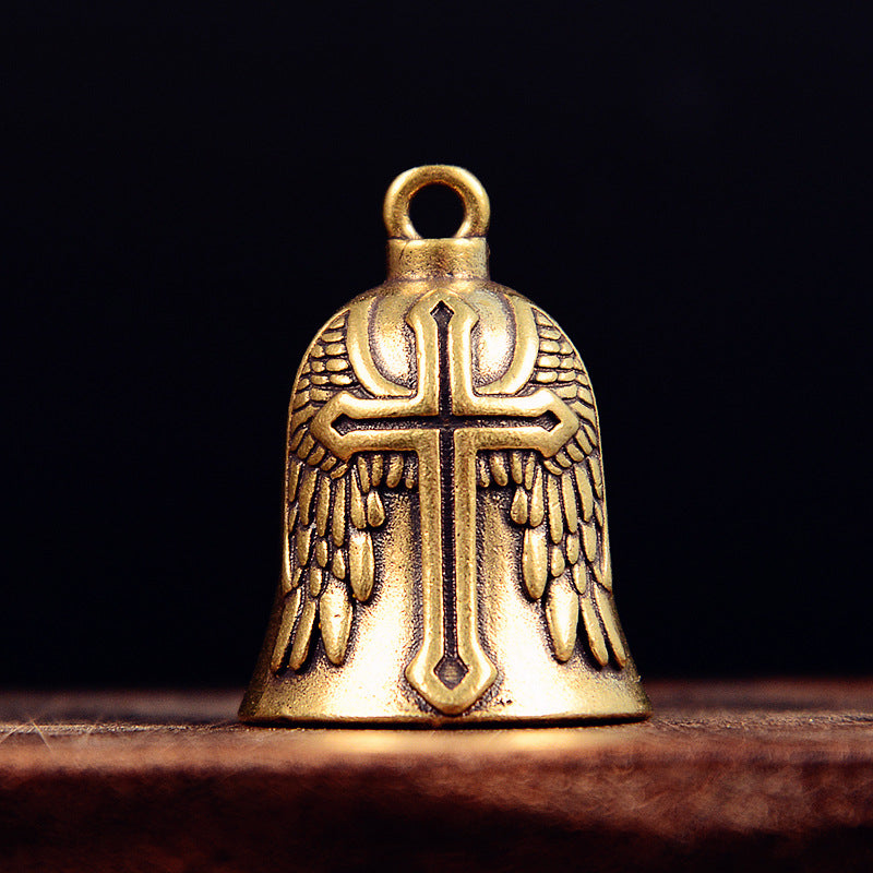 Vintage Brass Cross Bell, Handcrafted Religious Charm, Perfect for Jewelry Making & Wind Chimes