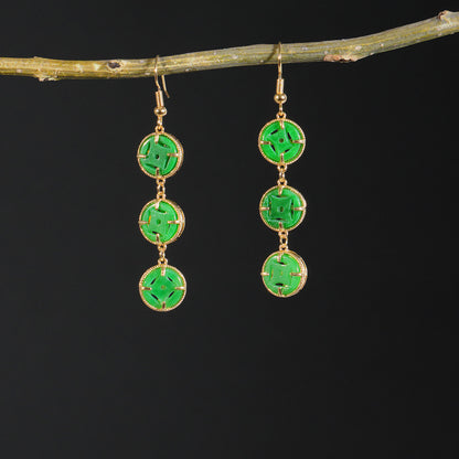Handcrafted Jade Coin Earrings, 24K Gold Plated Brass, Unique Gemstone Jewelry Gift for Her