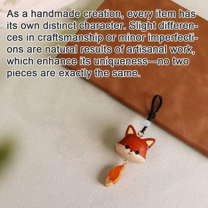 Handcrafted Wooden Fox Keychain, Cute Carved Fox Charm with Movable Tail, Animal Bag Key Ring, Gift for Her