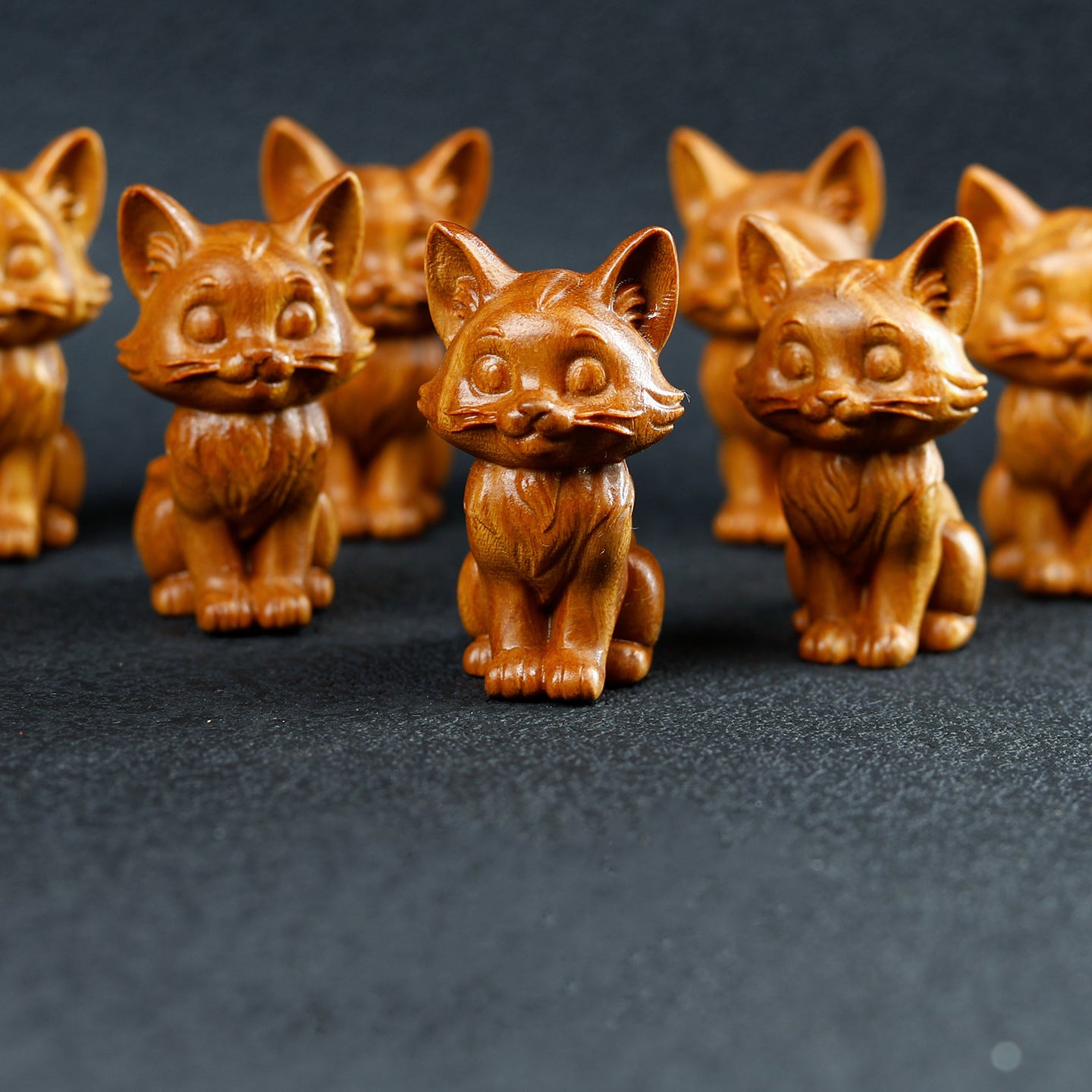 Artisan Crafted Green Sandalwood Cat Statue - Hand Carved Wooden Cat Figurine for Shelf Decor