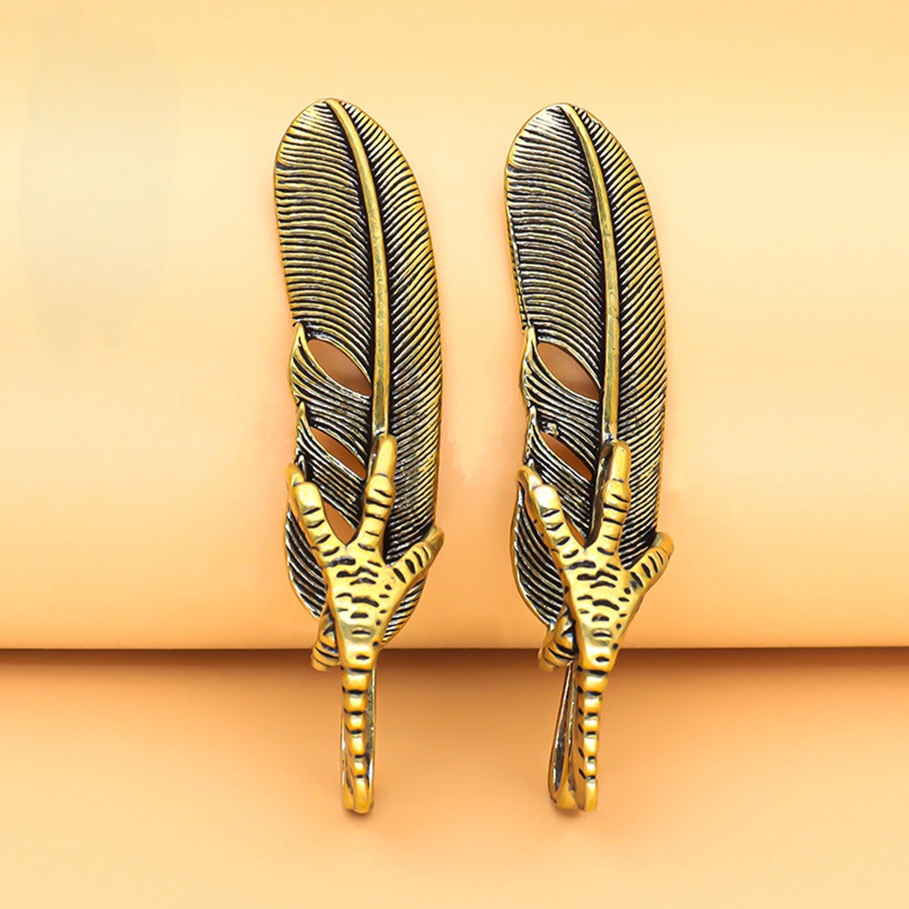 1PCS Vintage Brass Eagle Claw Feather Pendant, Retro Bird Talon Leaf Charm, Antique Brass Jewelry Making Supplies, Keychain Pendant