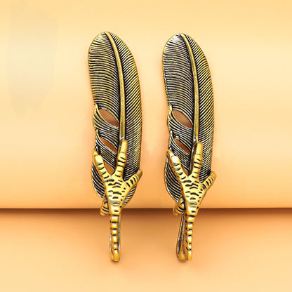 1PCS Vintage Brass Eagle Claw Feather Pendant, Retro Bird Talon Leaf Charm, Antique Brass Jewelry Making Supplies, Keychain Pendant