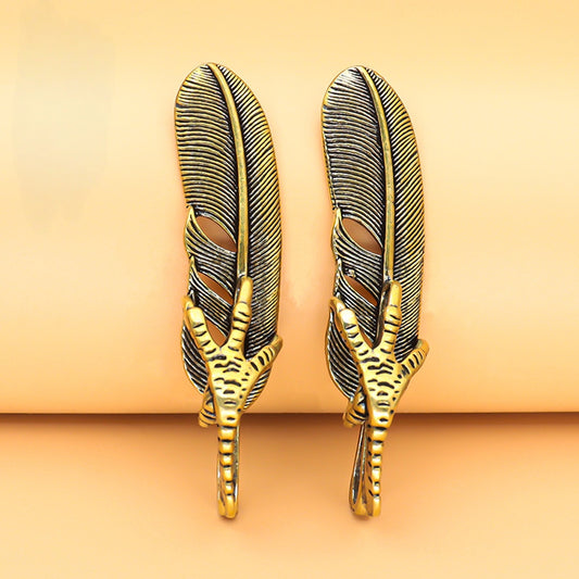 1PCS Vintage Brass Eagle Claw Feather Pendant, Retro Bird Talon Leaf Charm, Antique Brass Jewelry Making Supplies, Keychain Pendant