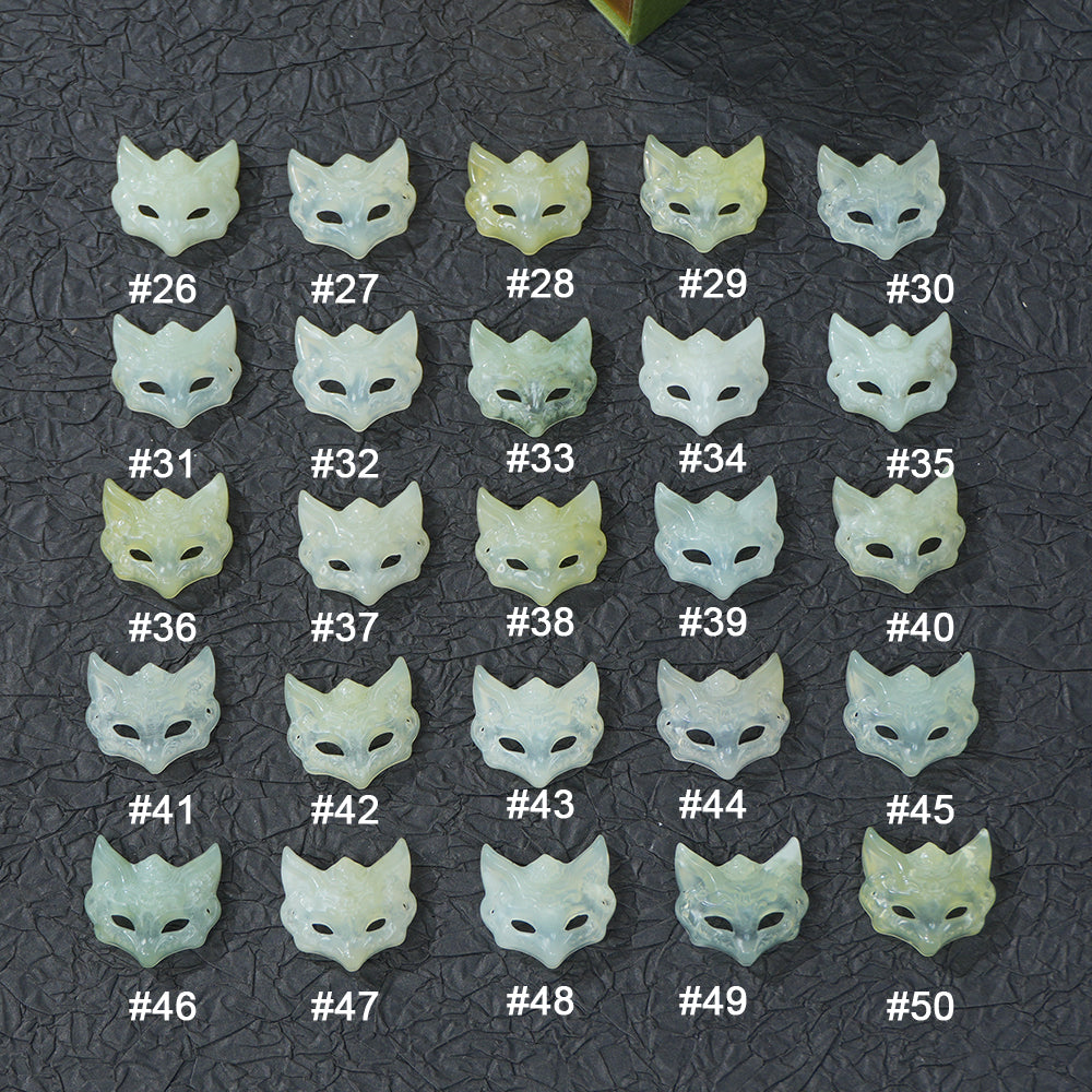 Hand Carved Xiuyan Jade Fox Mask Pendant, Natural Jade Amulet Necklace Charm, DIY Jewelry Making Supplies, Spiritual Protection Talisman