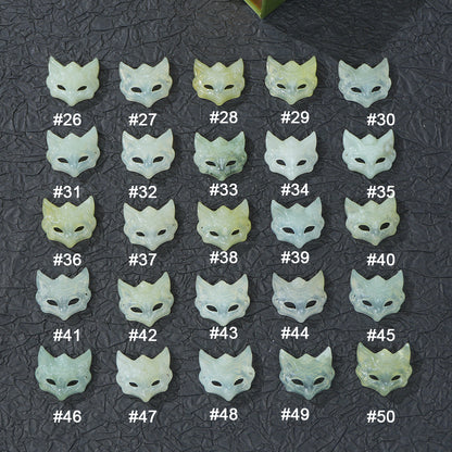 Hand Carved Xiuyan Jade Fox Mask Pendant, Natural Jade Amulet Necklace Charm, DIY Jewelry Making Supplies, Spiritual Protection Talisman
