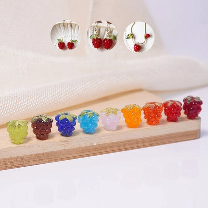 Glass Grape Beads Raspberry Lampwork Charms, Fruit Inspired Spacer Beads, Colorful DIY Jewelry Making Supplies