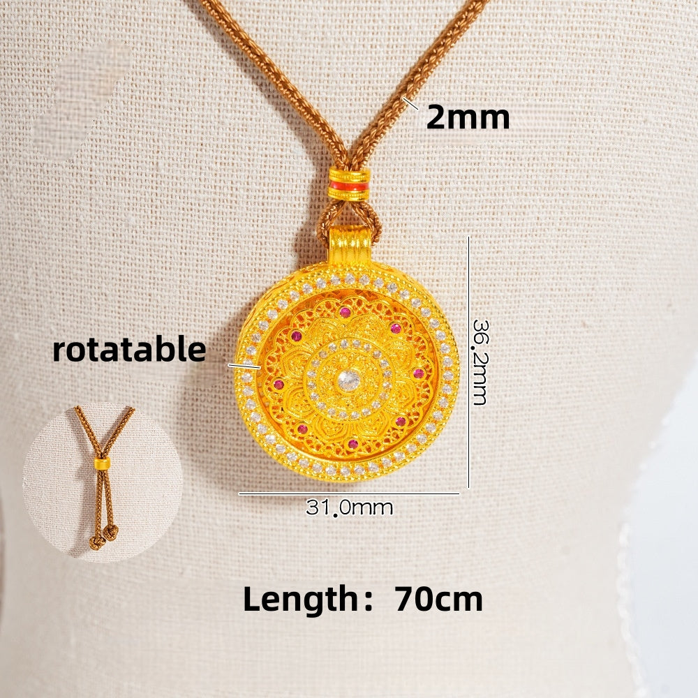 Gold Sand Compass Pendant - Zircon Crushed Ice Sunflower & Eight Lucky Symbols | DIY Jewelry Findings