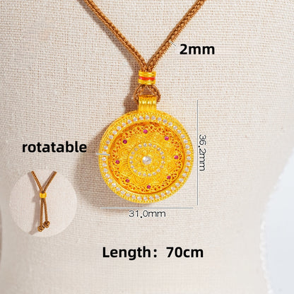 Gold Sand Compass Pendant - Zircon Crushed Ice Sunflower & Eight Lucky Symbols | DIY Jewelry Findings